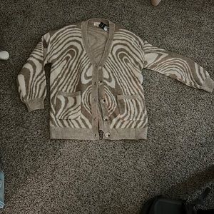 Listicle cream and tan swirl print cardigan